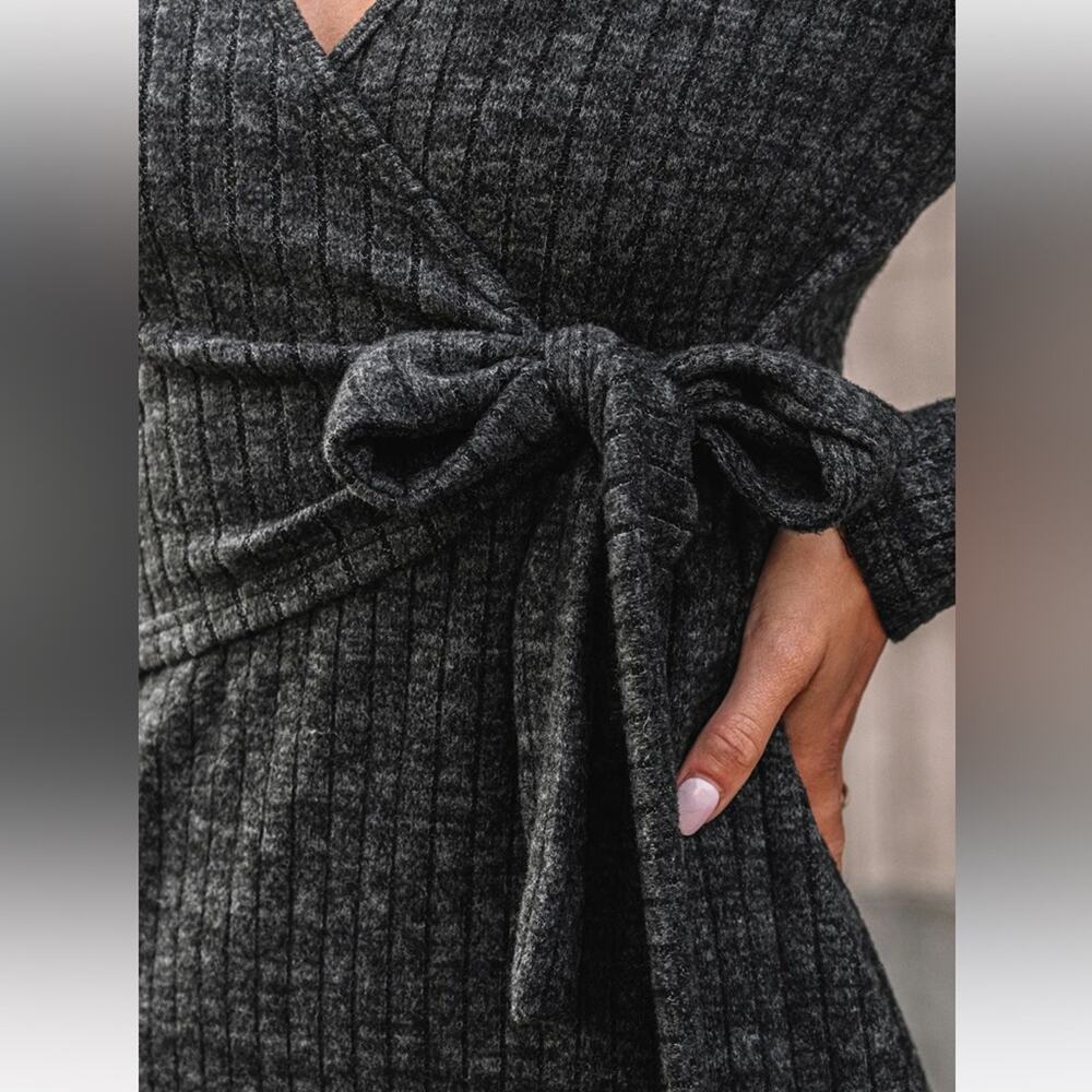 NEW Cupshe Charcoal Jersey Surplice Long Sleeve Midi Dress, Small - Picture 5 of 11